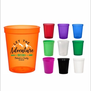 16 oz Personalized Wedding Cups, Party Favors, Stadium Cups, Party Cups, Custom Cups, let the adventure begin, bachelorette, getaway trip