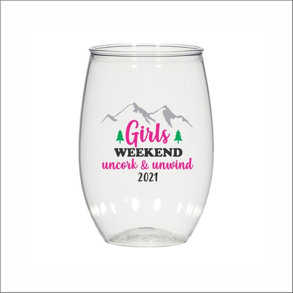 Uncork and unwind, 16 oz Personalized plastic Stemless Wine glasses, girls weekend, mountains, cabin, lake life, wedding glasses, cocktails