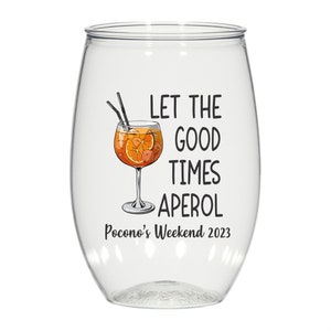Aperol Spirtz, 16oz personalized stemless plastic wine glasses customizable, wedding, party favors, cocktails, bachelorette, girls weekend