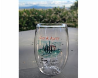 16oz personalized stemless plastic wine glasses, custom printed, wedding crest, watercolor design, family crest, cocktail glasses