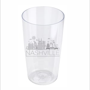 Nashville skyline, 20oz Personalized plastic craft pint glass, custom printed, beer glasses, swag bags, bachelor groomsman, housewarming