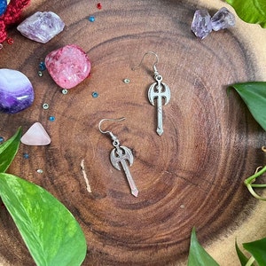 Fantasy Battle Axe Earrings, Dwarf Earrings, Barbarian Earrings, Double Bladed Axe Earrings, Viking Earrings, Dungeons and Dragons Earrings