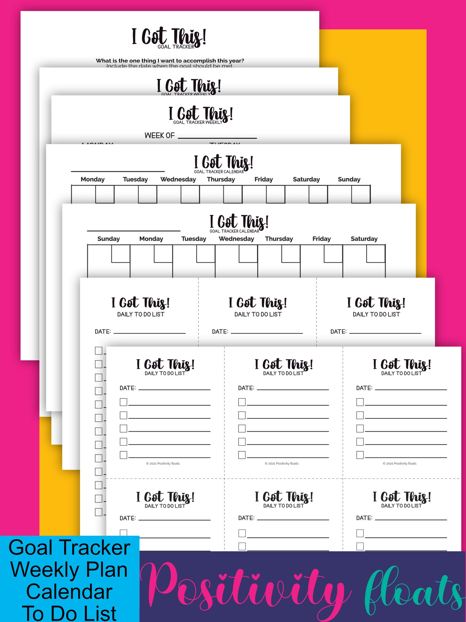 Printable Goals Instant Download