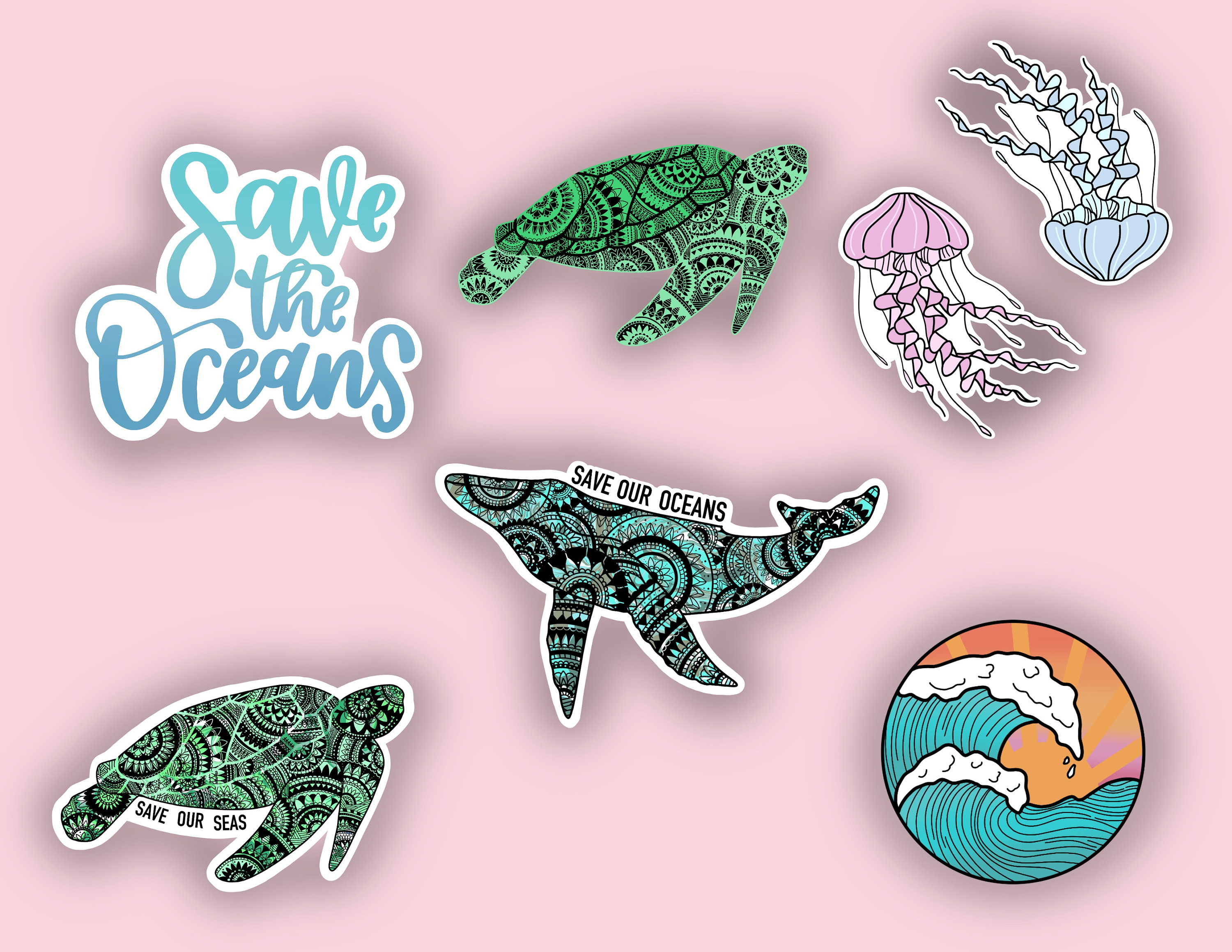 Waterproof stickers/ ocean stickers/ ocean theme stickers/ Etsy