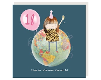 18th Birthday Card ragazza conquista il mondo