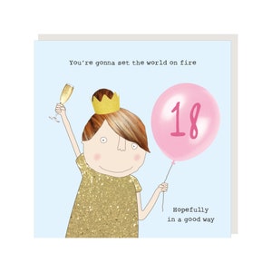 18th Birthday girl on fire card