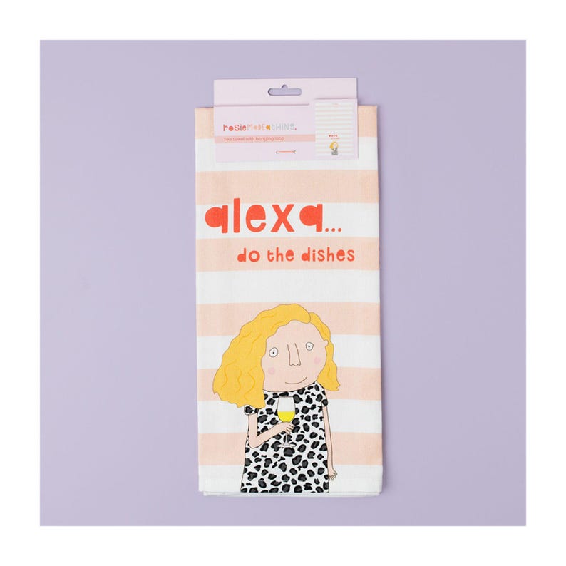 Tea towel that says 'Alexa do the dishes'
