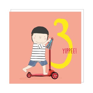 Yippee Tres Tarjetas / 3er Cumpleaños Tarjeta Niño