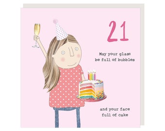 21st Birthday Card girl bubbles