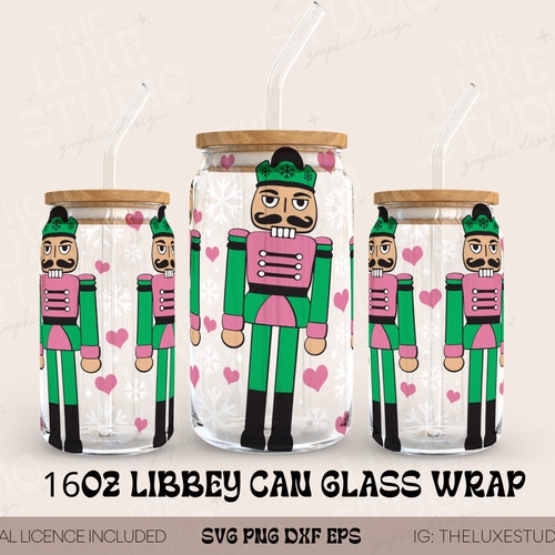 Pink Nutcracker Christmas Can Glass Svg 20oz Libbey Full Wrap Etsy