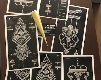 Make your own henna tattoos. Includes henna cone and stencil