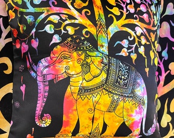 Black Elephant Print Pillow Case | Boho elephant decor | Modern bohemian decor | Cotton+Satin | Colorful