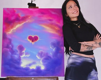 Afire - Original Artwork - Spiritual Art Holy Spirit Christian Gift Faith God Clouds Wall Decor Peaceful The Bible Heaven Cross Heart Jesus