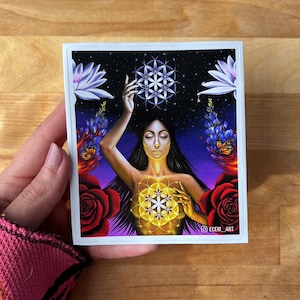 Pegatina Syzygy - Arte espiritual psicodélico cósmico alucinante místico Póster Boho Regalos mini impresión Geometría sagrada Mandala Flor de la vida