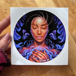 Pegatina Divina Femenina - Regalos de Arte Espiritual Psicodélico Cósmico Alucinante Místico Estrellas Tercer Ojo Boho Mini Impresión Ensoñador Caprichoso Fantasía