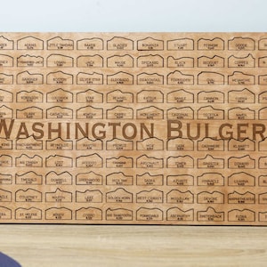 Washington 100 Bulgers PNW Mountains Peak Bagging Tracker Panneau | Nord-ouest du Pacifique de Washington | Conseil de randonnée WA Summit | Carte de Wood Mountain