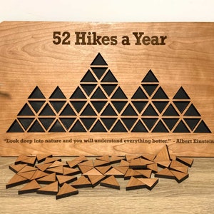 Personalized 52 Hikes in 52 Weeks Peak Bagging Tracker Sign One Hike Per Week Per Year Peak Board Wood Mountain Puzzle Map image 2