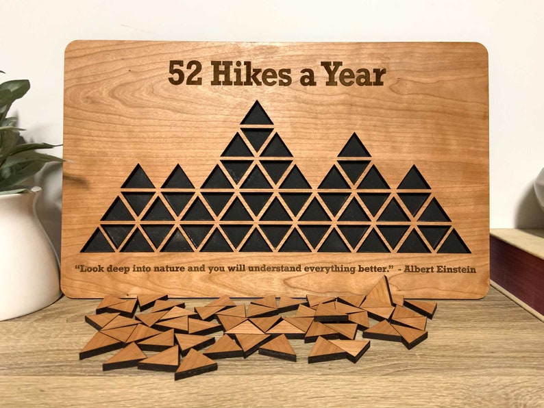 Custom 52 Hikes in 52 Weeks Peak Bagging Tracker Sign One Hike Per Week Per Year Peak Board Wood Mountain Puzzle Map image 2