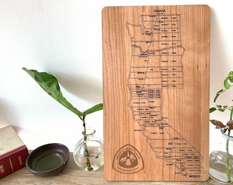 PCT Section Hiker Bucket List Board | Wooden Tracker Map Through Pacific Crest Trail | Whake Studios | Section and Thru Hiker Trail Name
