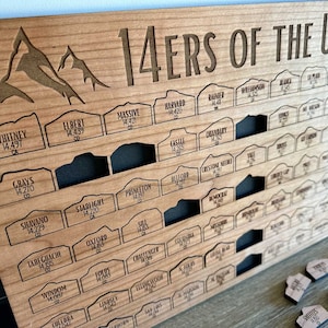 USA 14ers Peak Bagging Tracker Schild | 14.000 Ft Spitzenbrett | 75er 14ers in den unteren 48 US Bundesstaaten