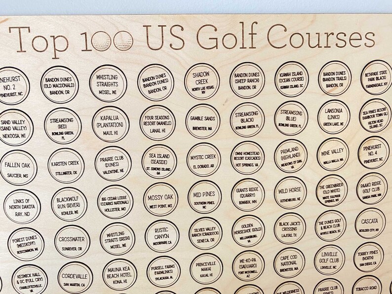 Top 100 US Golf Courses Bucket List Board Gift for Golf Etsy