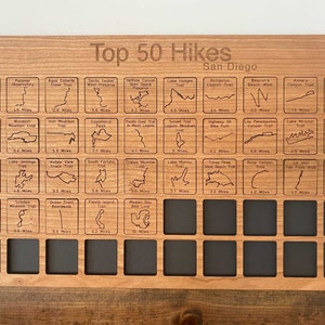 Top 50 Hikes in San Diego Tracker Sign | Wooden Hiking Map | California Hiking Gift