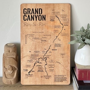 Rim-to-Rim Trail Tracker-bord | Wandelen in Grand Canyon | Cadeau voor wandelaars | Routekaart van Rim to Rim to Rim | Kaartkunst Arizona Trail