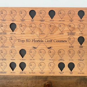 Tablero de seguimiento de los 50 mejores campos de golf de Florida / Realice un seguimiento de los campos de golf icónicos en los que ha jugado en FL / Regalo de golf