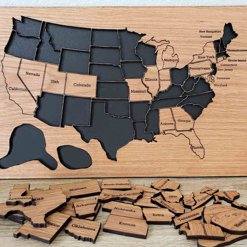 Wooden Usa State Puzzle - Etsy
