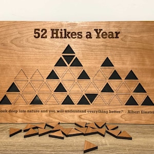 Personalized 52 Hikes in 52 Weeks Peak Bagging Tracker Sign One Hike Per Week Per Year Peak Board Wood Mountain Puzzle Map image 1