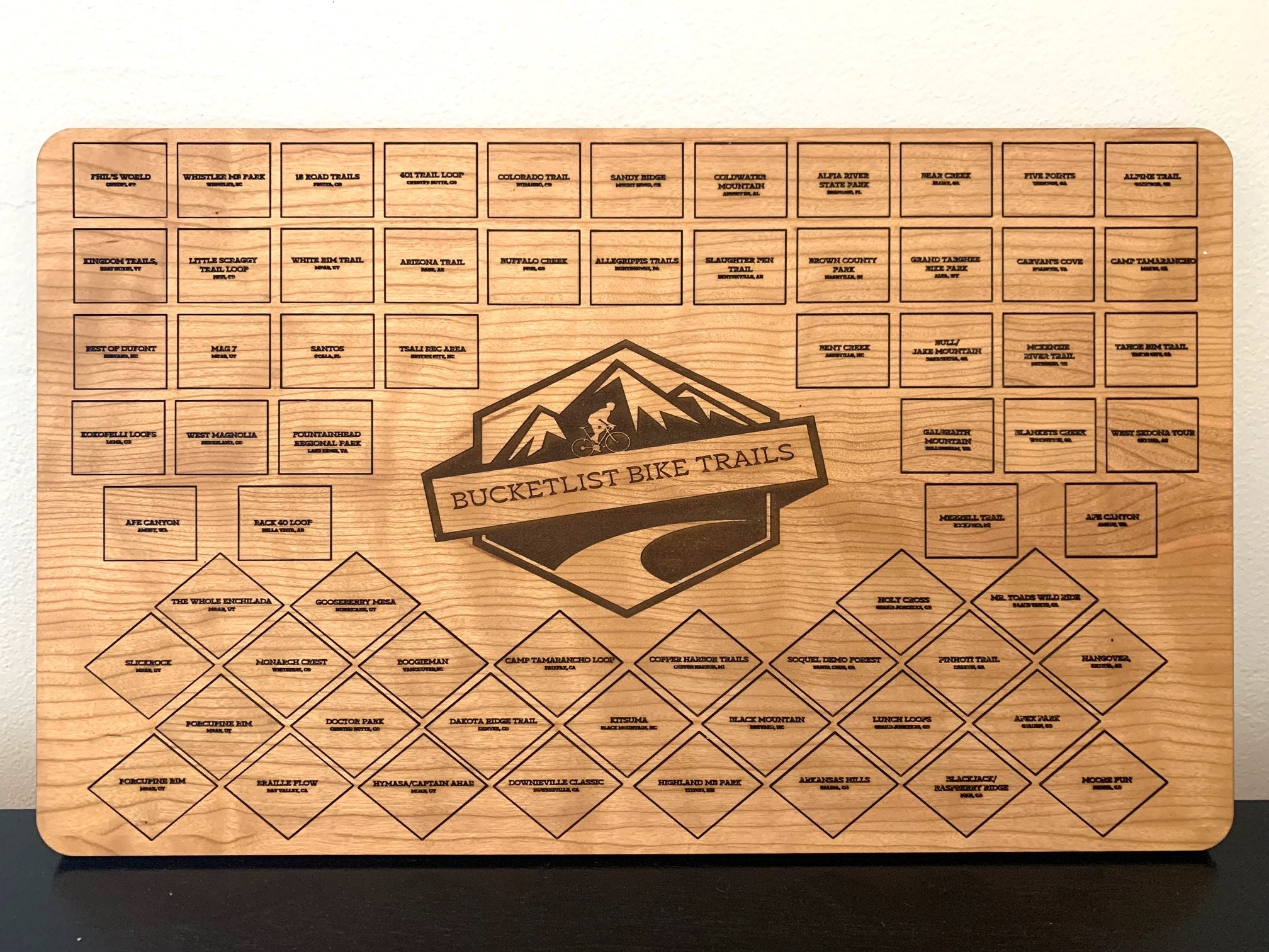 Mountain Biking Bucket List Board | Best Biking Trails in the US | Mountain Biking Gift | Bike Lover Gift