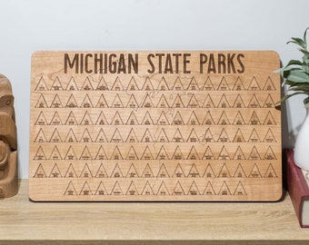 MI State Parks Tracker Sign | Michigan St Park Board | Wood Puzzle Map