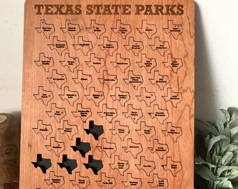 TX State Parks Tracker Sign | Texas State Park Board | Wooden St Park Puzzle Map