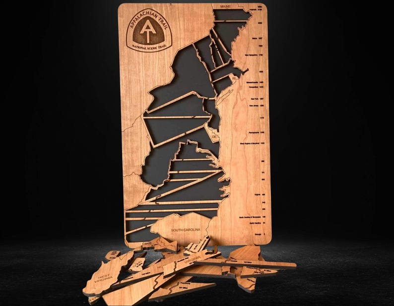 Appalachian Trail Hiker Tracker | Wooden Section Map, Customizable 25" x 15"