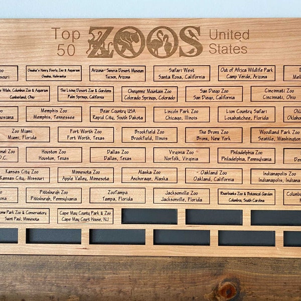 Top 50 US Zoos Tracker Board | Zoo Gift | Gift for Animal Lover | Bucket List Board