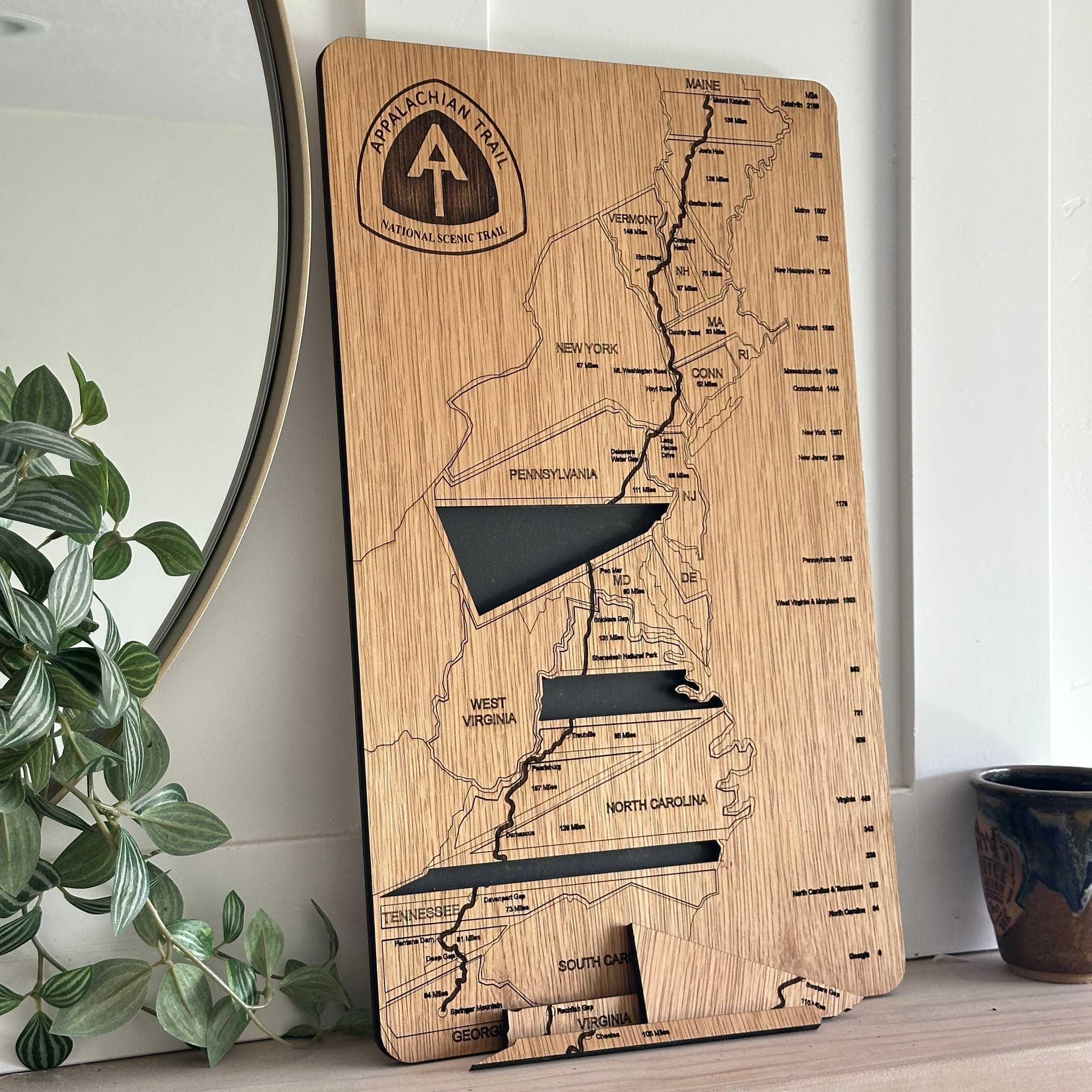 Appalachian Trail Hiker Tracker | Wooden Section Map, Customizable
