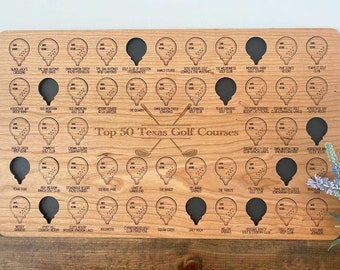 Top 50 Texas Golf Courses Bucket List Board | Track which iconic golf courses you've played in TX | Golf Gift