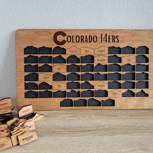 Panneau de suivi du Colorado 14ers Peak Bagging | Planche de randonnée en montagne de 14 000 pi 58 | Carte casse-tête Wood Summit