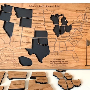 Personalisierte Golf in 50 Staaten Tracker Board | USA Golfer Bucket List | US Landkartenpuzzle für jeden US Bundesstaat.