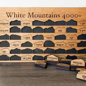 NH 48 White Mountains Peak Bagging Tracker Sign | 4,000 Ft New Hampshire Peak Board | Wood Mountain Map