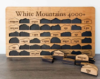 NH 48 White Mountains Peak Bagging Tracker Sign | 4,000 Ft New Hampshire Peak Board | Wood Mountain Map