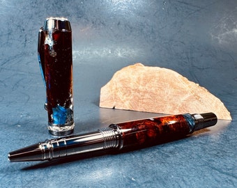 Handmade Wood Pen - Black Cherry Burl - Resin Pour - Rollerball - Graduation - Gifts for her - Gifts for him - Desk Pen - Christmas Gift