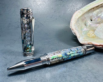 Handmade Pen - Paua Heart Abalone - Swarovski - Rollerball - Custom Pen - Graduation - Ink Pen - Fancy Pen - Gifts for her - Gifts for him