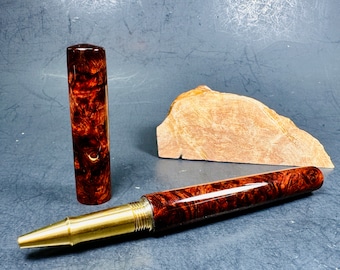 Handmade Pen - Rollerball - Honduran Rosewood Burl- Custom Pen - Father's Day - Gifts for him - Desk Pen - Gifts for her - Christmas - Brass