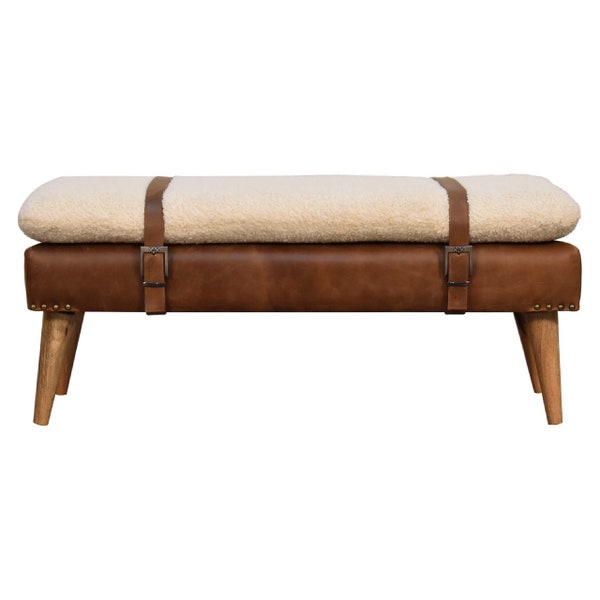 100% Buffalo Hide Leather Bench With Plush Comfy Cushion | Home Furnishings | Home Decor