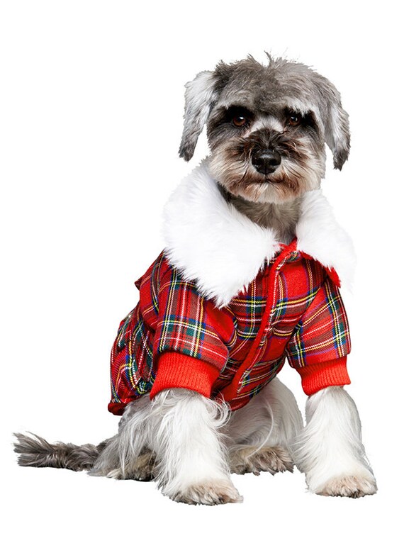 Red Whit Black Tartan Checked Dog Coat 