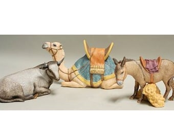 Lenox, crèche Renaissance, lot de 3 animaux, chameau, bœuf, âne, crèche vintage, Noël