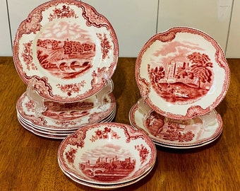 Johnson Brothers England Old Britain Castles Pink, With Crown, Vintage Antique Replacement Dinnerware Set