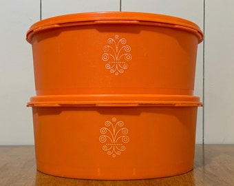 Tupperware Nesting Cannister Set, Orange Daffodil, Vintage Canister Set, Stacking Canister