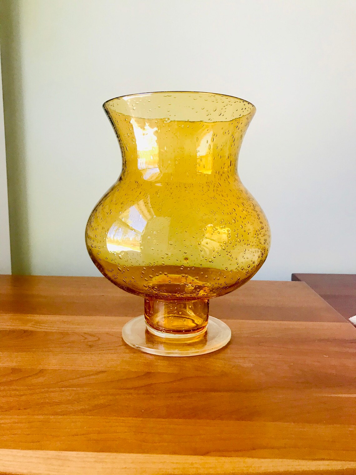Amber Hand Blown Bubble Glass Vase Vintage Home Decor Etsy